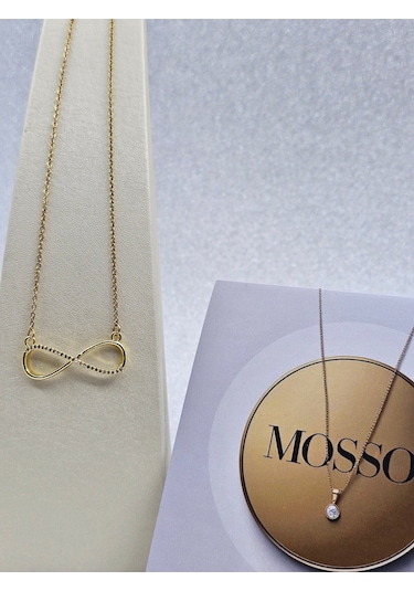 Sonsuzluk Model Zirkon Taşlı Gold Renk Çelik Kolye Altın