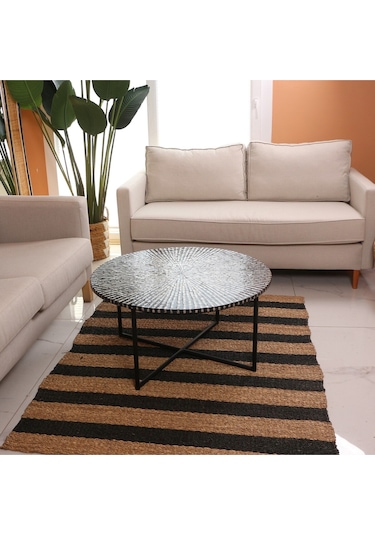 Boğaziçi Sedefli Demir Ayaklı Sehpa 82x47 Cm Siyah