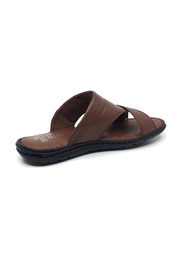 Luis Figo %100 Deri Ortopedik Erkek Günlük Büyük Numara Terlik 39-49 Taba