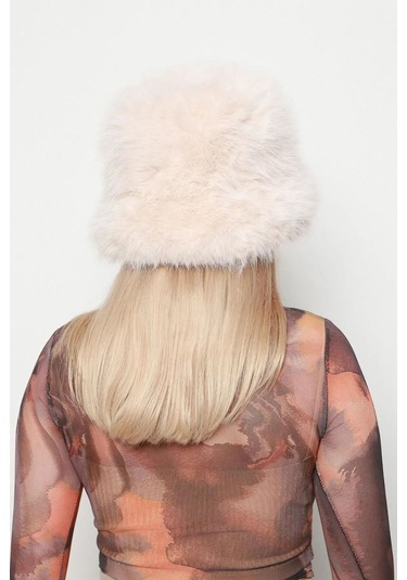 Kadın Kürklü Bucket Kalpak Şapka Rkş-15 Bej Bej