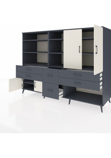 Kronos Dolap 10 Raflı 6 Çekmeceli 4 Kapaklı 220x59x163 Antrasit-a Antrasit-aytaşı/antrasit