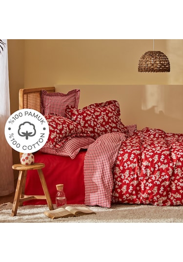 Karaca Home Carlo %100 Pamuk Çift Kişilik Nevresim Takımı Kırmızı