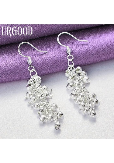 925 Ayar Gümüş Buzlu Üzüm Boncuklu Küpe Moda Takı