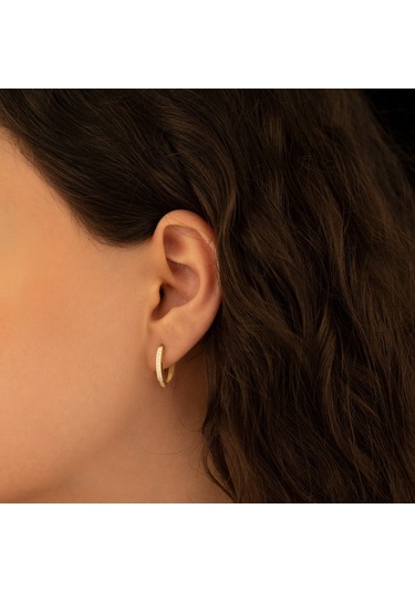 Dkmn Gümüş  Taşlı Oval Halka Küpe