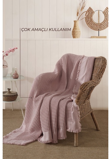 Elart Ruffle Pike Çift Kişilik 220x240 Cm Pudra Pudra