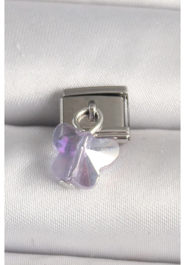 316l Çelik Gümüş Renk Mor Zirkon Taşlı Nomination Charm Çok Renkli