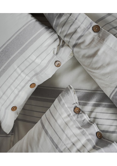 Cotton Collection Tek Kişilik Çizgili Nevresim Seti Mistray Renkli