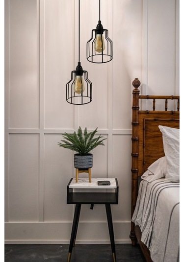 Cage Siyah Metal Avize Mutfak Salon Cafe Ofis Pastane Tekli Sarkıt Lamba Aydınlatma Modeller Siyah