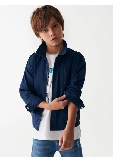 Çocuk Pamuklu Mevsimlik Cepli Ceket-14016 Lacivert