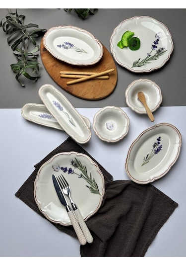 Tabak Evi Porselen Fulya Lavanta Kahvaltı Takımı 6 Kişilik 14 Par Çok Renkli