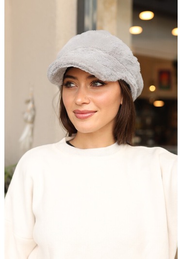 Kadın Peluş Kaptan Denizci Şapka Rkş-05 Gri Gri