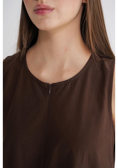 4695 Kadın Eteği Pileli Fermuar Detaylı Uzun Paraşüt Elbise Kahve Kahve