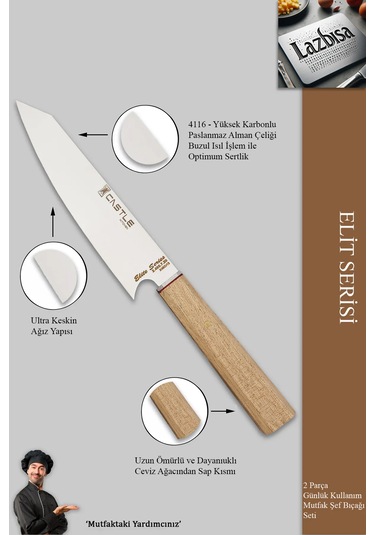 Elite Serisi Mutfak Bıçak Seti 2 Li Et Sebze Şef Bıçak Mft-7412 Ceviz