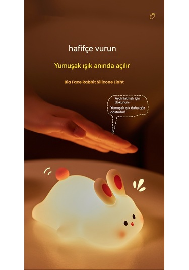 Büyük Yüz Tavşan Silikon Gece Lambası Pat Sensör Tavşan Lambası Bc-c20 Beyaz