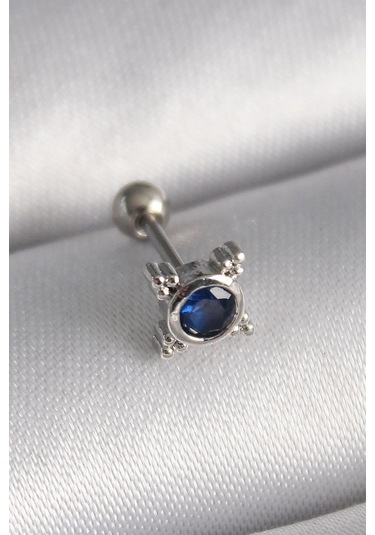 316l Çelik Gümüş Renk Mavi Zirkon Taşlı Tragus Piercing - Prt3500eb02896-7959 Gümüş