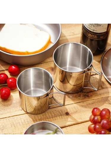 Pazly Cbtx 4'lü Açık Bardak Seti, 304 Paslanmaz Çelik, Katlanır Kase, Taşınabilir Küçük Boy Gümüş