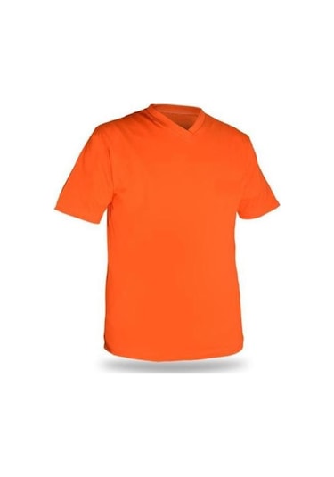 T-Shirt V Yaka Kısakol %100 Pamuk Cepli Turuncu (386987496)