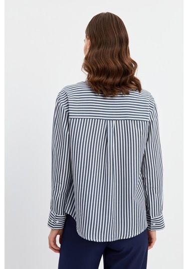 Stella Pulvis Lacivert Oversize Çizgili Gömlek Lacivert
