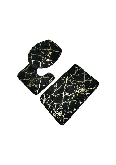 Novahub Siyah 3 Adet/takım Aşınmaya Dayanıklı Duş Halısı Mermer Tuvalet Kapak Banyo Polyester İnce İşçilik Siyah Siyah