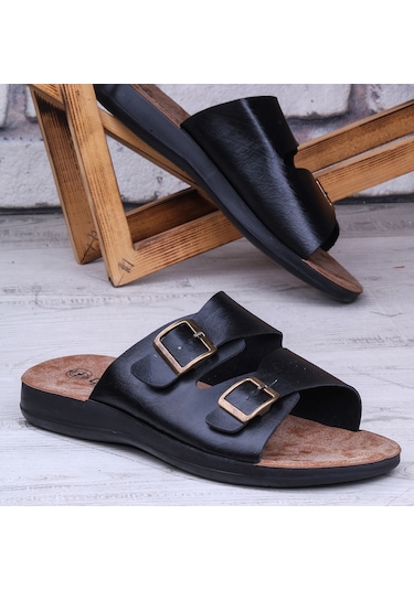 Ghattix Gezr İki Tokalı Erkek Terlik Siyah