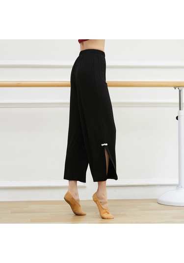 Ximistore9 Kadınlar İçin Yüksek Bel, Geniş Bacaklı, Yan Açık, Esnek Belbandı Modal Yoga Spor Pantolon - Siyah K8675 SiYAH