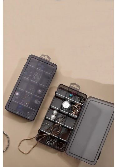 Bayev Füme 2 Adet 15 Bölmeli Kolye Yüzük Kapaklı Takı Kutusu Dikiş Kutusu Organizer Düzenleyici Kutu