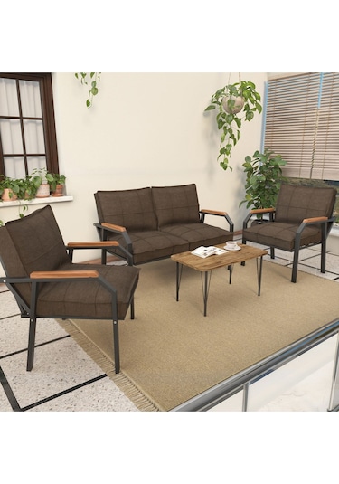Mygusi Hayal Balkon, Bahçe, Cafe - Metal Kanepe Koltuk Takımı - Sehaplı Kahve
