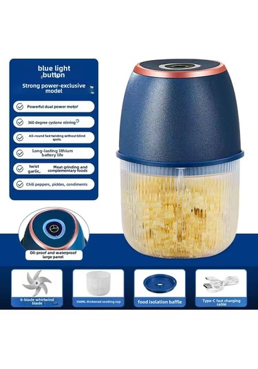 Springsun Ev Kullanıma 350ml Mavi Çizgili Pp Bardaklı Elektrikli Sarımsak Döneri - 6 Yapraklı Güncellenmiş Bıçaklı Sarımsak, Sarmaşık Ve Et Çırpıcı Aleti Diğer