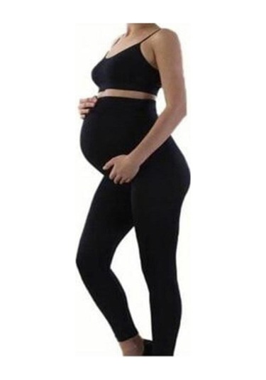 Kadın Siyah Düz Uzun Penye Pamuklu Hamile Tayt Pantolon 4073