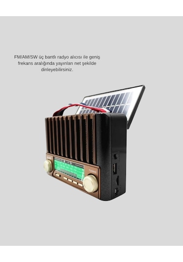Solar Hoparlör Bluetooth Fm Am Sw Radyo Çok Fonksiyonlu Şarjlı