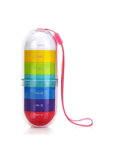 Sones Taşınabilir Silindirik Döner 7 Bölmeli Bağımsız Plastik Seyahat Hap Kutusu Gösterildiği Gibi