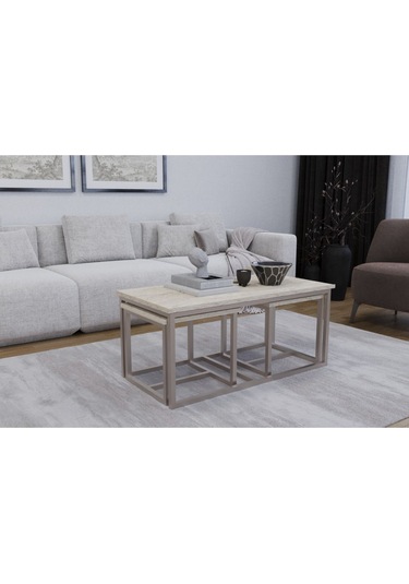 Luxor Orta Sehpa , Zigon Sehpa , Metal Ayak Masa , 3 Lü Zigon Traverten
