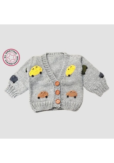 Uretti - Gülnur 2184 - El Örgüsü Araba Motifli Erkek Çocuk Hırka 3 Yaş