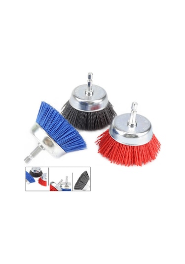 Singree Matkap İçin 3 İnç Naylon Tel Fırça - 1/4 İnç Şaftlı Kırmızı