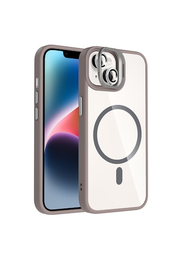 iPhone Uyumlu 14 Kılıf Standlı + Kamera Lens Koruma Setli M-safe Şarj Özellikli Mkst Etro Kapak Lacivert Lacivert