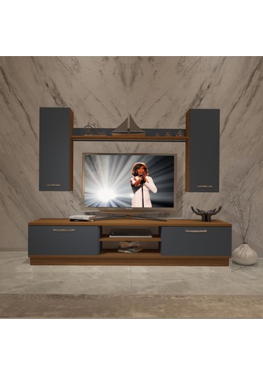 Decoraktiv Eko 5db Mdf Dvd Tv Ünitesi Tv Sehpası Ceviz - Antrasit