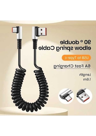 Tongxida Olaf 6a Usb Tip C Veri Kablosu 90 Elbow, Araba Bahar Pd Hızlı Şarj, 1.6m, Usb-c To C Kablo