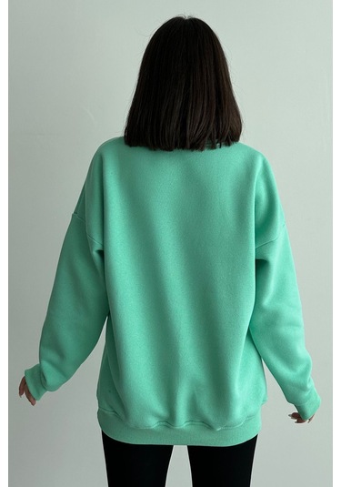 Kadın Mint Yeşili Bisiklet Yaka Oversize Sweatshirt Mint Yeşili