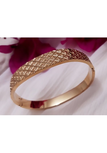 Giftworld Çelik Gold Kalın Kelepçe Bileklik Altın