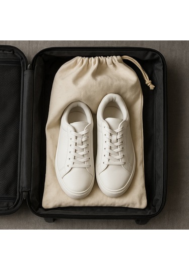 Ham Bez Ayakkabı Saklama Kesesi 30x40 Cm Büzgülü Seyahat Ve Saklama Torbası Bej