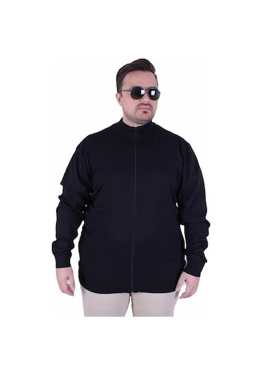 Starbattal Erkek Büyük Beden Fermuarlı Hırka 23754 Sıyah Siyah