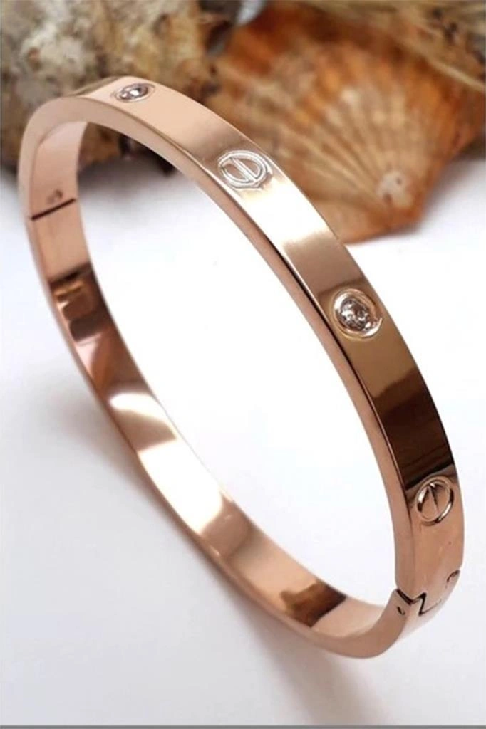 Taşlı Rose Çelik Bileklik Rose Gold