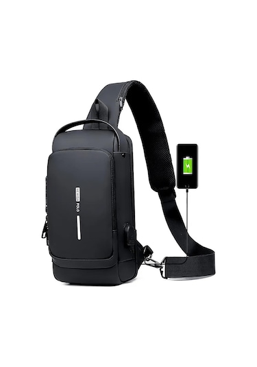 Newish Polo Vegan Deri Ayarlanabilir Çapraz Askılı Unisex Göğüs Omuz ve Bel Mini Sırt Çantası - Siyah