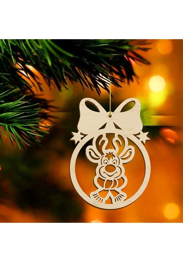 10 Parça Ahşap Yılbaşı Ağacı Süs Seti-5 Ortalama 6-8 Cm Noel Ağacı Süsü