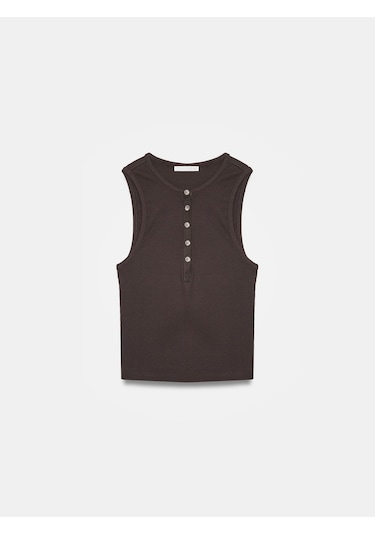 Dilvin 21005 Düğme Detaylı Crop Top-koyu Kahve