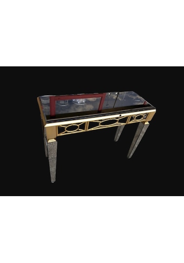 Dresuar Motifli Ayna Kaplamalı Model Parlak Gold Renk Kayın  Torna Altın