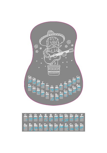 beyaz renk havana ukulele akor cetveli tablosu stickeri etiketi