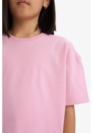 DeFacto Kız Çocuk Relax Fit Bisiklet Yaka Basic Düz Kısa Kollu Tişört D9099A825SMPN444 Pembe