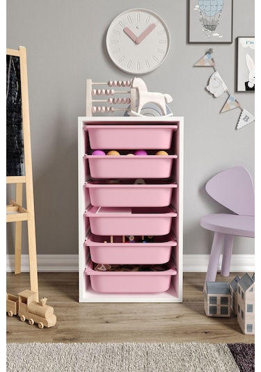 %100 Mdf - Small Mono 6 Sepetli Oyuncak Dolabı Pembe