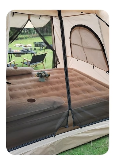 Su Geçirmez Şişme Kamp Çadırı 6 Kişilik Aile Çadırı 230x230x170cm Bej
